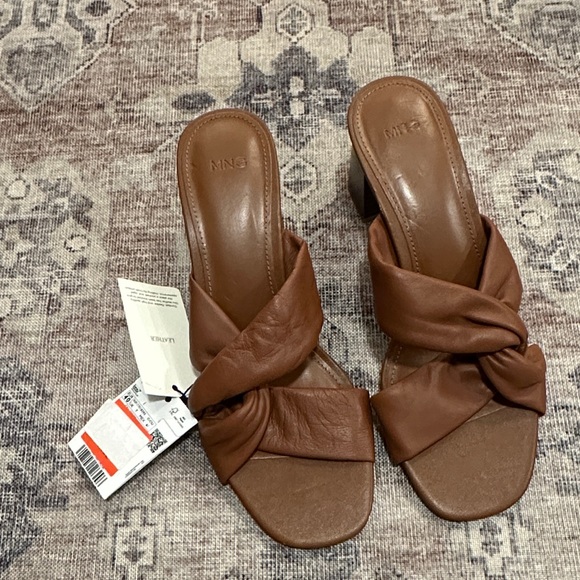 New Mango Tan Leather Mules sandals sz 40 / 9 - Picture 5 of 9